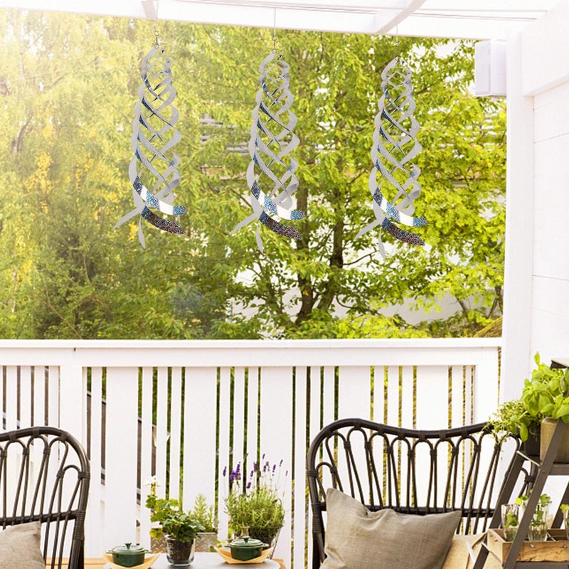 Hausse Bird Repellent Spiral Reflectors Silver Mylar Spinner, Hanging Reflective Bird Deterrent Device, Garden Decorative Scare Birds Away, Like Woodpeckers, Pigeons and Geese, 3 Pack - Image 5