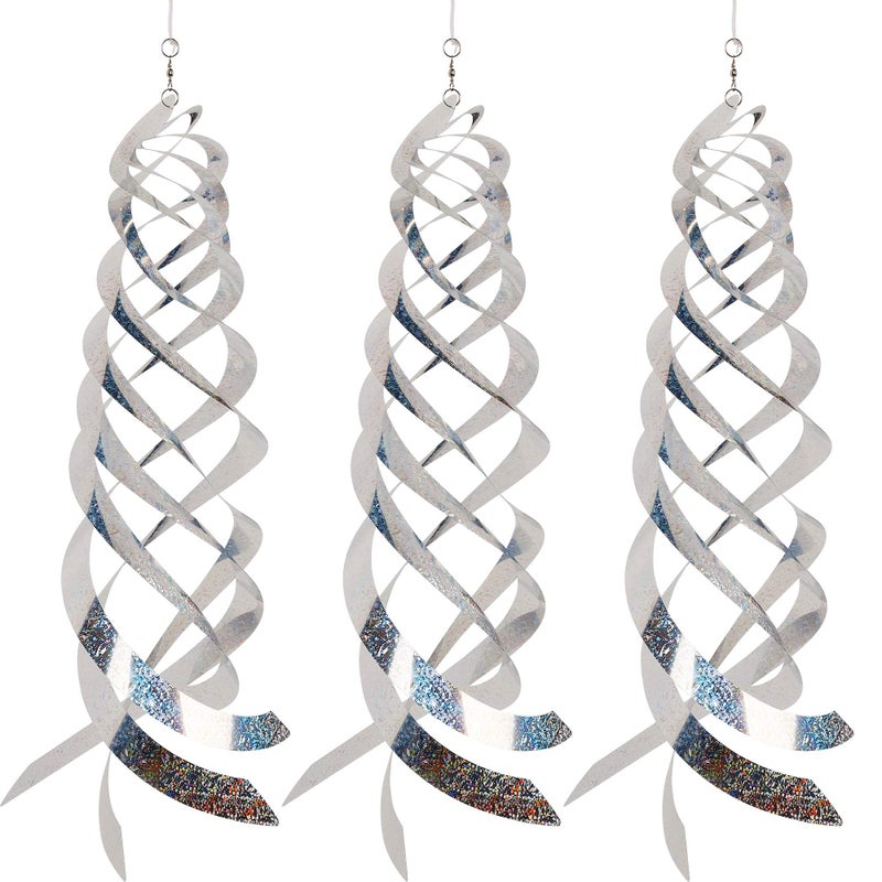 Hausse Bird Repellent Spiral Reflectors Silver Mylar Spinner, Hanging Reflective Bird Deterrent Device, Garden Decorative Scare Birds Away, Like Woodpeckers, Pigeons and Geese, 3 Pack - Image 1