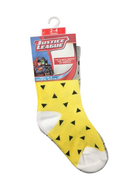 جوارب باتمان بامبو قطنية مطبوعة، عبوة من قطعتين أصفر ورمادي 2-4 سنوات