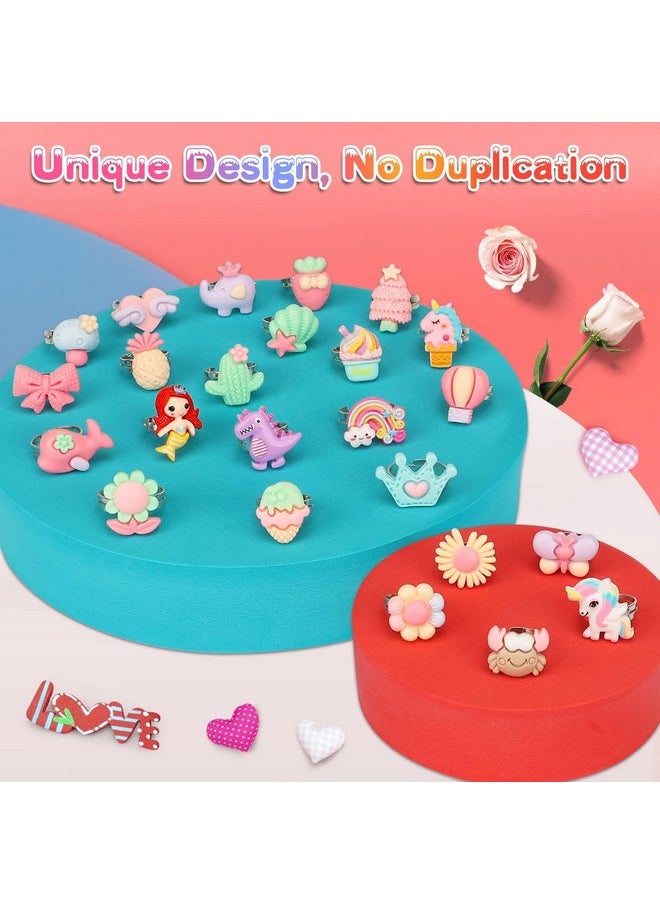 STAR WORK - STAR WORK Little Girl Jewel Rings in Box, Adjustable, No Duplication, 24 pcs Girl Pretend Play and Dress Up Rings For Up To 12 Years (pastel) - Image 1
