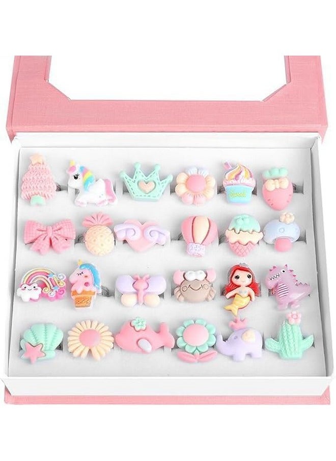 STAR WORK - STAR WORK Little Girl Jewel Rings in Box, Adjustable, No Duplication, 24 pcs Girl Pretend Play and Dress Up Rings For Up To 12 Years (pastel) - Image 1