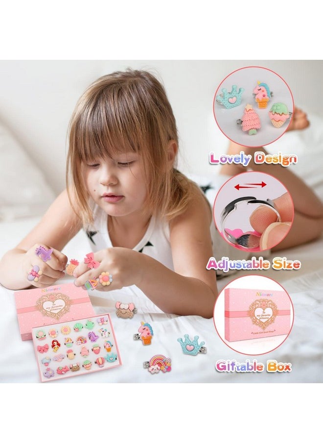 STAR WORK - STAR WORK Little Girl Jewel Rings in Box, Adjustable, No Duplication, 24 pcs Girl Pretend Play and Dress Up Rings For Up To 12 Years (pastel) - Image 1