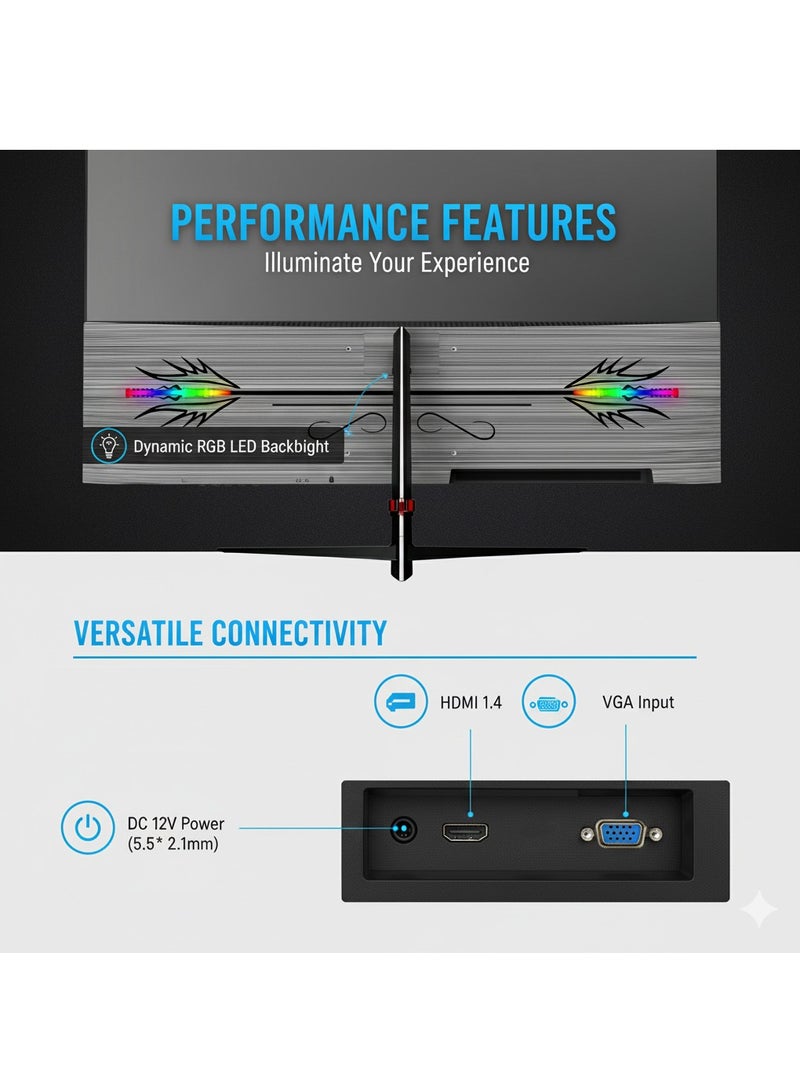 فلاشهوك شاشة كمبيوتر IPS مقاس ٢٤ بوصة، معدل تحديث ١٠٠ هرتز | إضاءة خلفية LED RGB | دقة ١٩٢٠*١٠٨٠، وقت استجابة ١ مللي ثانية | ٩٩٪ من ألوان sRGB | HDMI/VGA | حامل VESA مقاس ٧٥×٧٥ مم | سطوع ٣٠٠ شمعة - Image 2