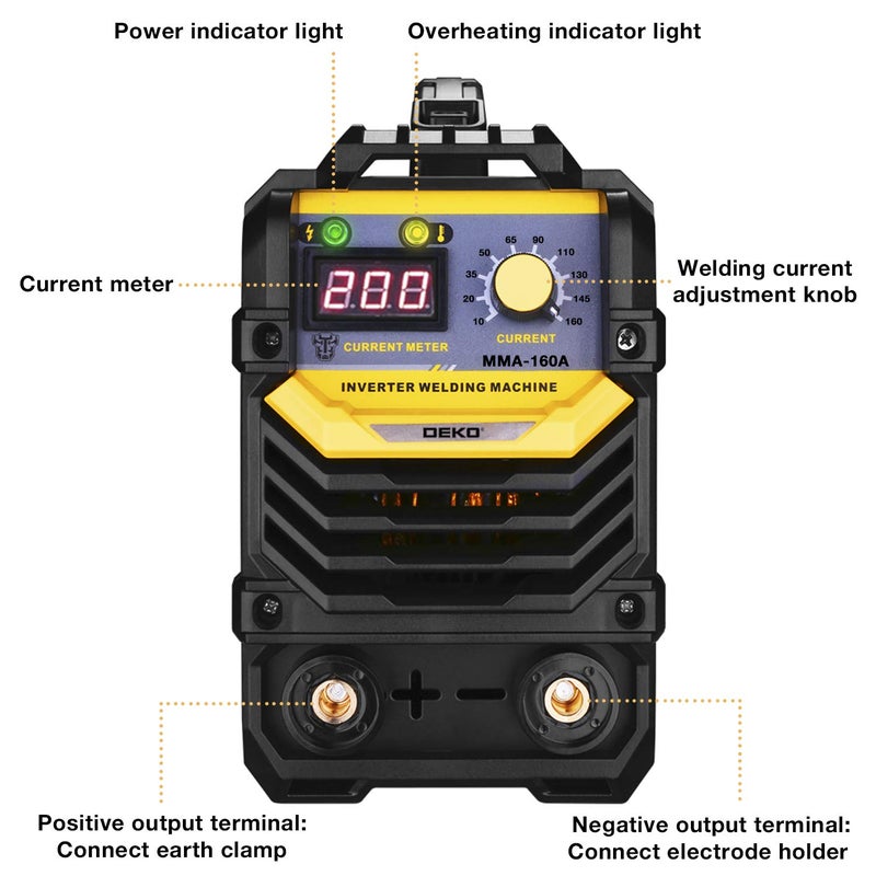 DEKOPRO 110/220V MMA Welder,160A ARC Welder Machine IGBT Digital Display LCD Hot Start Welder with Electrode Holder,Work Clamp, Input Power Adapter Cable and Brush - Image 3