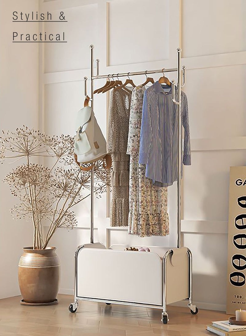 Merry Moments Organic Clothes Rack Garment Rack Clothing Rack Clothes Hangers Freestanding for Home Hotel Retail PU Leather Storage Stainless Steel Structure Silver Colour H177xL35xW60 cm - Image 2
