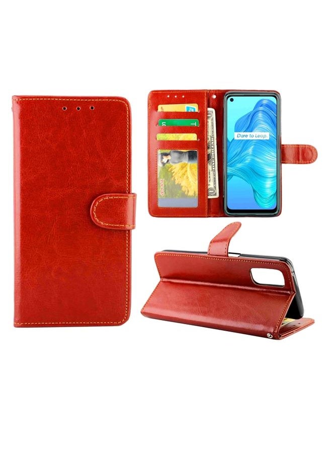 HuHa Case Cover For Realme V5 5G/Realme 7 5G Crazy Horse Texture Leather Horizontal Flip Protective Case with Holder & Card Slots & Wallet & Photo Frame Brown 