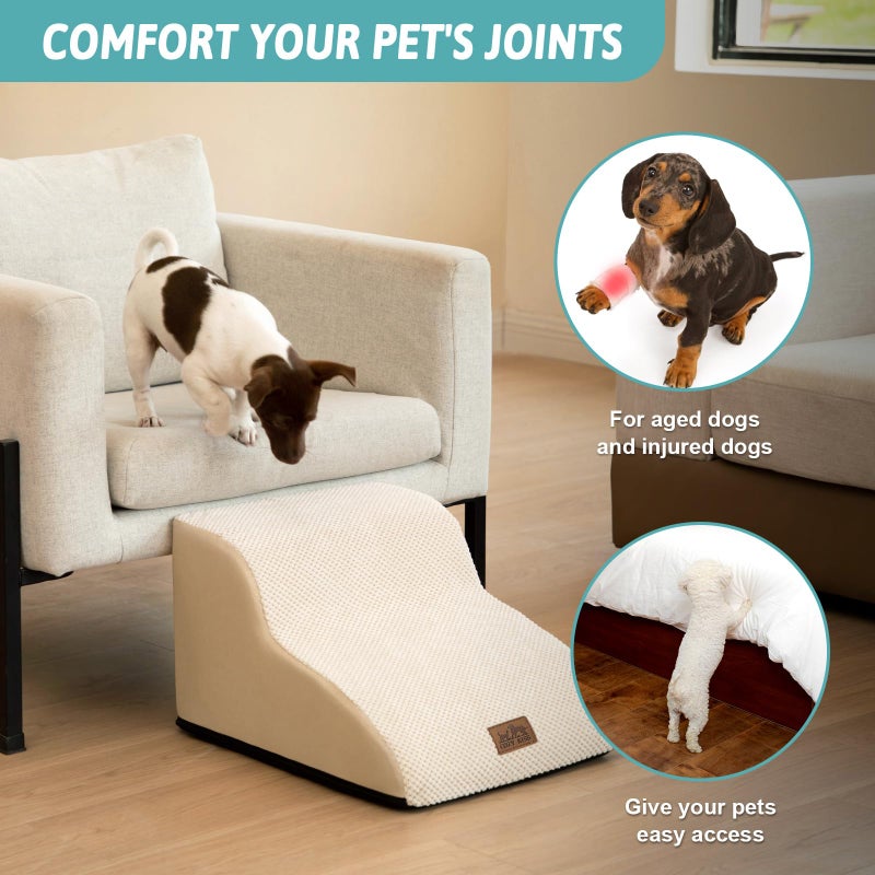 COZY KISS Dog Stairs for Small Dogs 11.8" H, Curved Dog Step for Puppy, Older Cat, Medium Pet Ramp for Sofa, Couch or Chair, Ladder with High Density Foam, 2 Step, Beige - Image 3