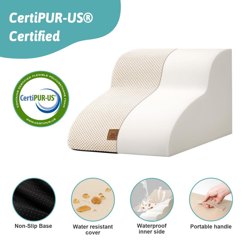 COZY KISS Dog Stairs for Small Dogs 11.8" H, Curved Dog Step for Puppy, Older Cat, Medium Pet Ramp for Sofa, Couch or Chair, Ladder with High Density Foam, 2 Step, Beige - Image 4