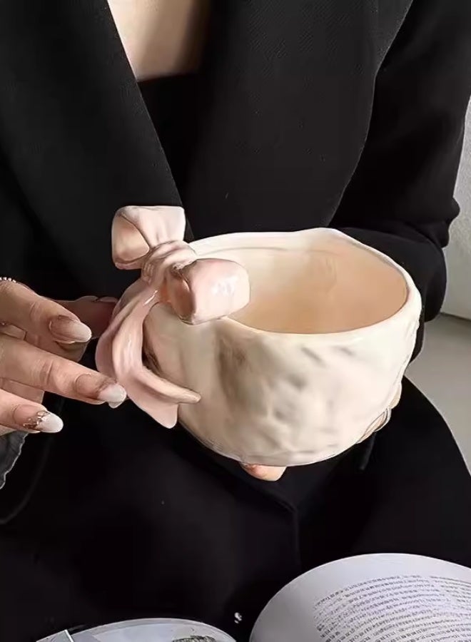 هايدو كوب قهوة سيراميكية غير منتظمة القوس الوردي. تصميم منقوش على غرار قلب فتاة. فخامة نورديكية حساسة. كوب شاي فطور / بعد الظهر أنيق. خيار هدية فريد - Image 3