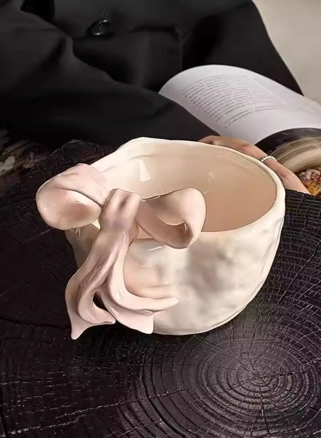 Haidue Pink Irregular Bow Ceramic Coffee Cup | Girl Heart Ins-style Embossed Design | Delicate Nordic Luxury | Elegant Breakfast/Afternoon Tea Mug | Unique Gift Choice - Image 3