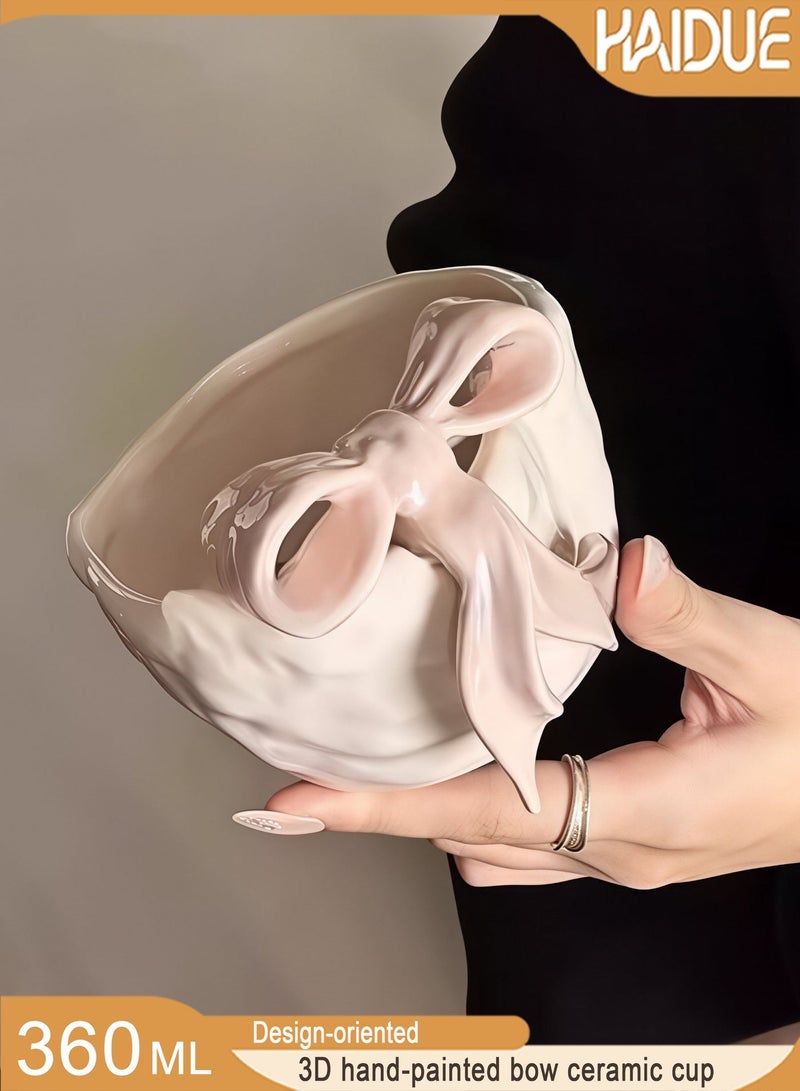 Haidue Pink Irregular Bow Ceramic Coffee Cup | Girl Heart Ins-style Embossed Design | Delicate Nordic Luxury | Elegant Breakfast/Afternoon Tea Mug | Unique Gift Choice - Image 2