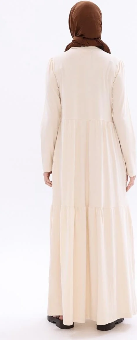 Allday Bone-Cotton Frilled Pocket Combed Cotton Dress