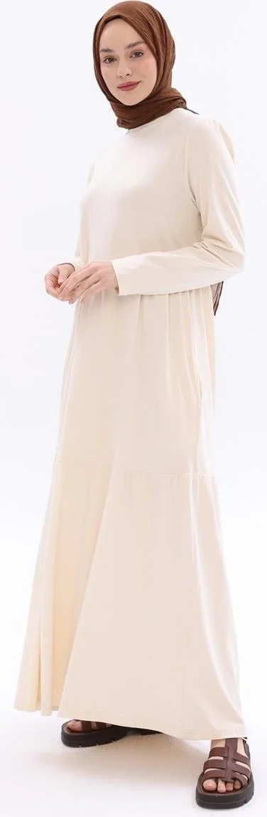 Allday Bone-Cotton Frilled Pocket Combed Cotton Dress