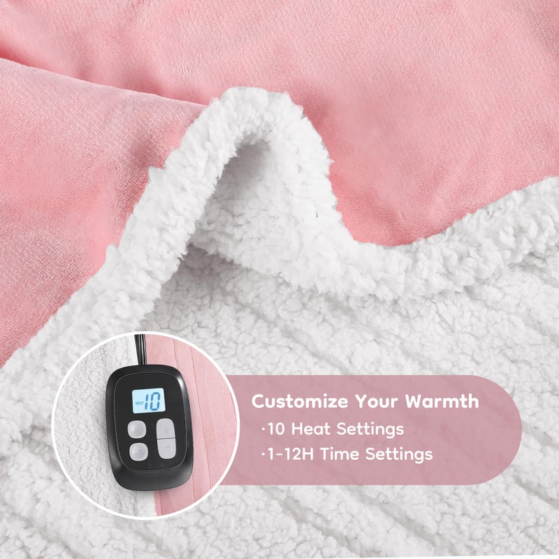 LaffyLo Electric Heated Blanket Full Size 72"x84", Dual-Sided Soft Flannel & Sherpa, LCD Display 10 Heat Settings with 1-12H Timer & Overnight Safe, Bed & Couch, Machine Washable, Light Pink - Image 3