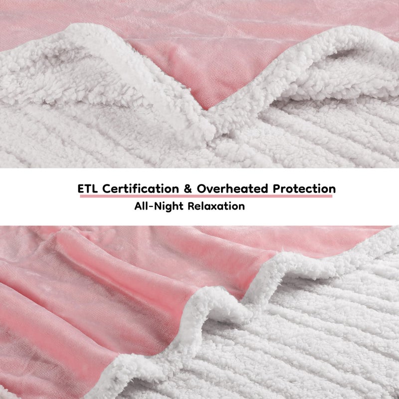 LaffyLo Electric Heated Blanket Full Size 72"x84", Dual-Sided Soft Flannel & Sherpa, LCD Display 10 Heat Settings with 1-12H Timer & Overnight Safe, Bed & Couch, Machine Washable, Light Pink - Image 2