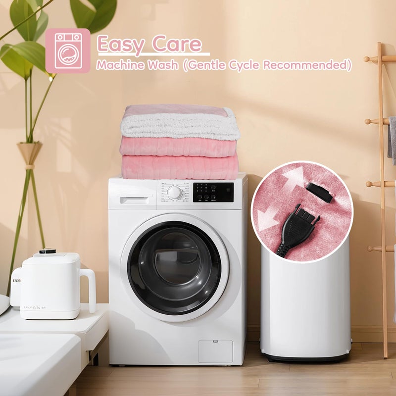 LaffyLo Electric Heated Blanket Full Size 72"x84", Dual-Sided Soft Flannel & Sherpa, LCD Display 10 Heat Settings with 1-12H Timer & Overnight Safe, Bed & Couch, Machine Washable, Light Pink - Image 5