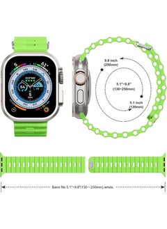 Color Fans Soft Silicone Ocean Sports Strap Compatible Apple Watch Ultra 49mm 45mm 44mm 42mm for Men Women, Adjustible Watch Band for Apple Watch Ultra/SE/Series 9/8/7/6/5/4/3/2/1 - Apple Green  - Image 5