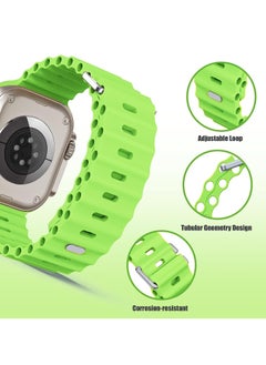 Color Fans Soft Silicone Ocean Sports Strap Compatible Apple Watch Ultra 49mm 45mm 44mm 42mm for Men Women, Adjustible Watch Band for Apple Watch Ultra/SE/Series 9/8/7/6/5/4/3/2/1 - Apple Green  - Image 4