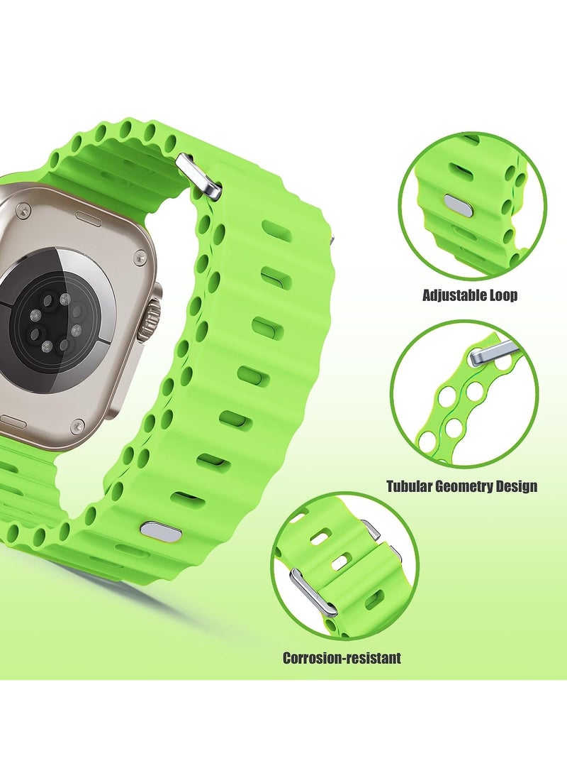 Color Fans - Soft Silicone Ocean Sports Strap Compatible Apple Watch Ultra 49mm 45mm 44mm 42mm for Men Women, Adjustible Watch Band for Apple Watch Ultra/SE/Series 9/8/7/6/5/4/3/2/1 - Apple Green - Image 1