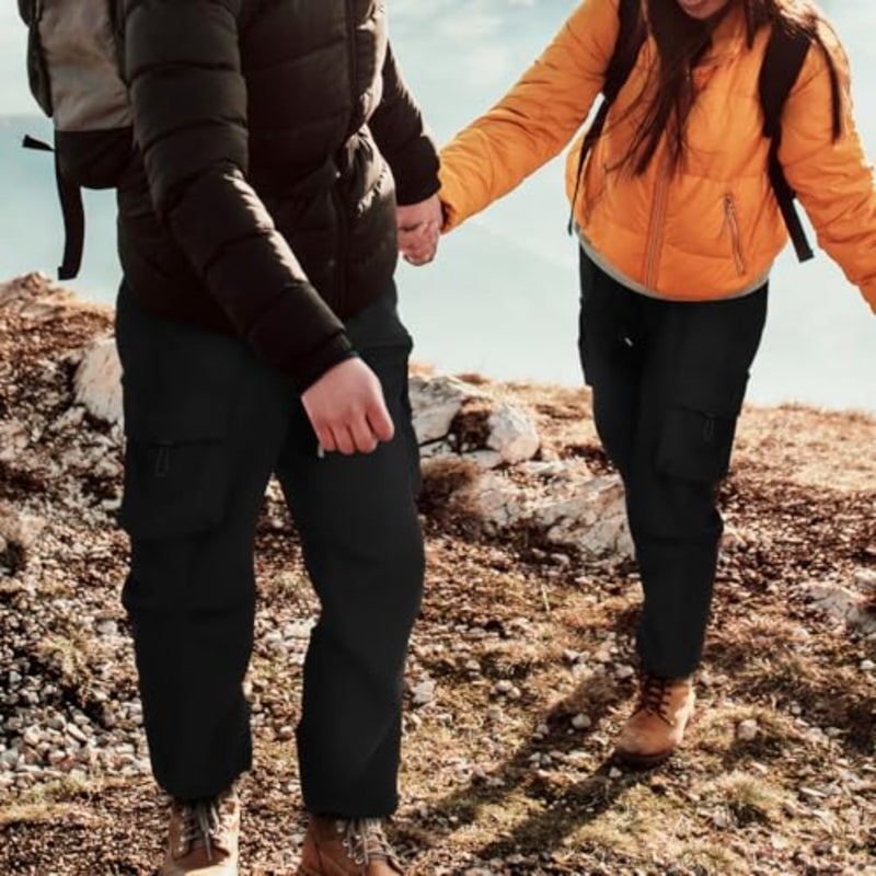 Unisex Drawstring Cargo Pants Lightweight Nylon Material Loose Fit Joggers for Outdoors and Casual Wear Versatile Black Hiking Trousers with Timeless Fashionable Style - Image 3