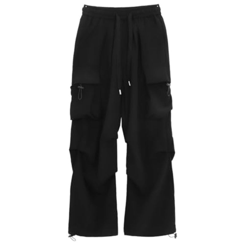 Unisex Drawstring Cargo Pants Lightweight Nylon Material Loose Fit Joggers for Outdoors and Casual Wear Versatile Black Hiking Trousers with Timeless Fashionable Style - Image 1