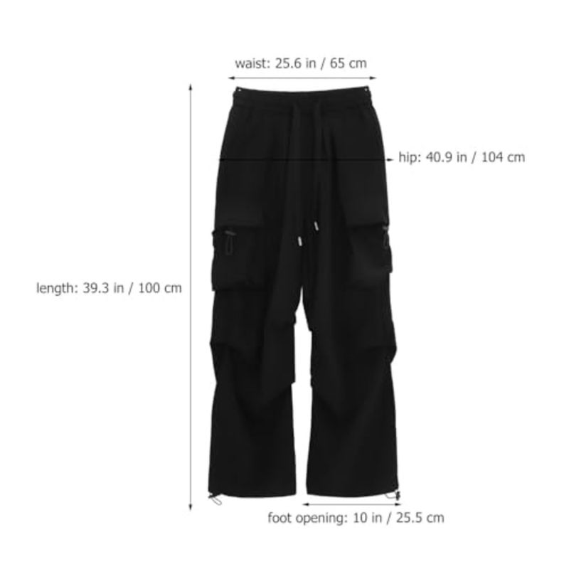 Unisex Drawstring Cargo Pants Lightweight Nylon Material Loose Fit Joggers for Outdoors and Casual Wear Versatile Black Hiking Trousers with Timeless Fashionable Style - Image 4