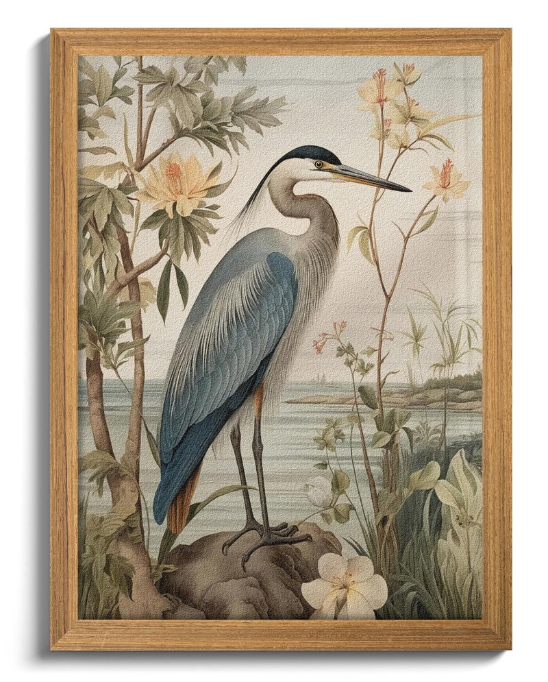 AKWISH Framed William Morris Heron Wall Art Vintage 3D Textured Botanical Wall Decor Hand Drawn Sandstone Wildlife Picture Artwork Modern Farmhouse Decor for Bedroom Living Room 12x16 inch - Image 2