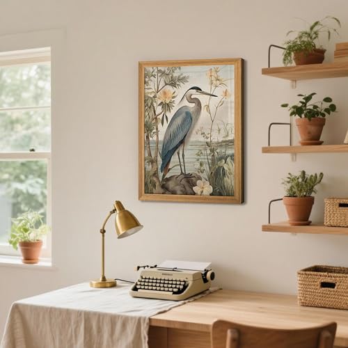 AKWISH Framed William Morris Heron Wall Art Vintage 3D Textured Botanical Wall Decor Hand Drawn Sandstone Wildlife Picture Artwork Modern Farmhouse Decor for Bedroom Living Room 12x16 inch - Image 3