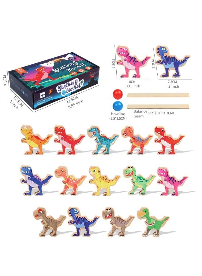 كيلا ألعاب الديناصورات، لعبة توازن المكعبات الخشبية، ألعاب ديناصورات للأطفال الصغار مع البولينج وعوارض التوازن، ألعاب ديناصورات للأطفال من 3 إلى 5 سنوات، ألعاب مونتيسوري لمرحلة ما قبل المدرسة للأطفال - Image 5
