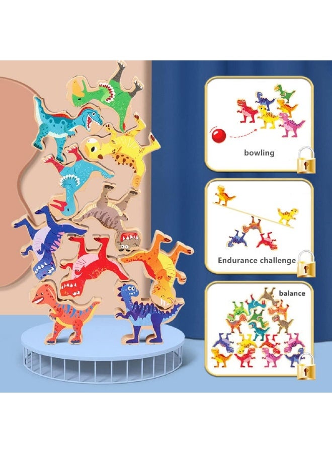 كيلا ألعاب الديناصورات، لعبة توازن المكعبات الخشبية، ألعاب ديناصورات للأطفال الصغار مع البولينج وعوارض التوازن، ألعاب ديناصورات للأطفال من 3 إلى 5 سنوات، ألعاب مونتيسوري لمرحلة ما قبل المدرسة للأطفال - Image 2