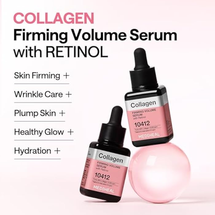 Mediheal Collagen Firming Volume Serum with Retinol 1.35 fl oz - Face Serum for Korean Glass Skin Look, Anti-Wrinkle, Pore Care & Long-Lasting Hydration - Image 3