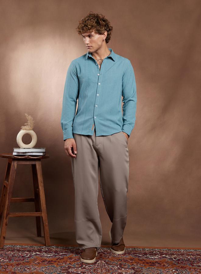 Campus Sutra Men Sky Blue Textured Spread Collar Shirt - Image 2