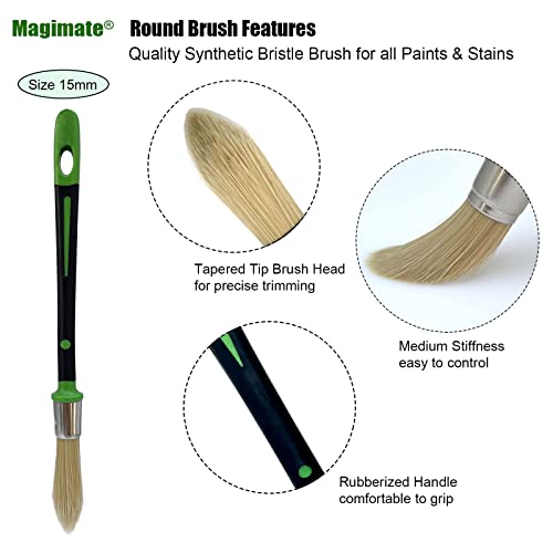 Magimate Small Paint Brush for Touch Ups, Trim Stain Brush for Sash, Baseboards, House Wall Corners and Art Application, One Singe Size 0.6-inch (15mm) - Image 2