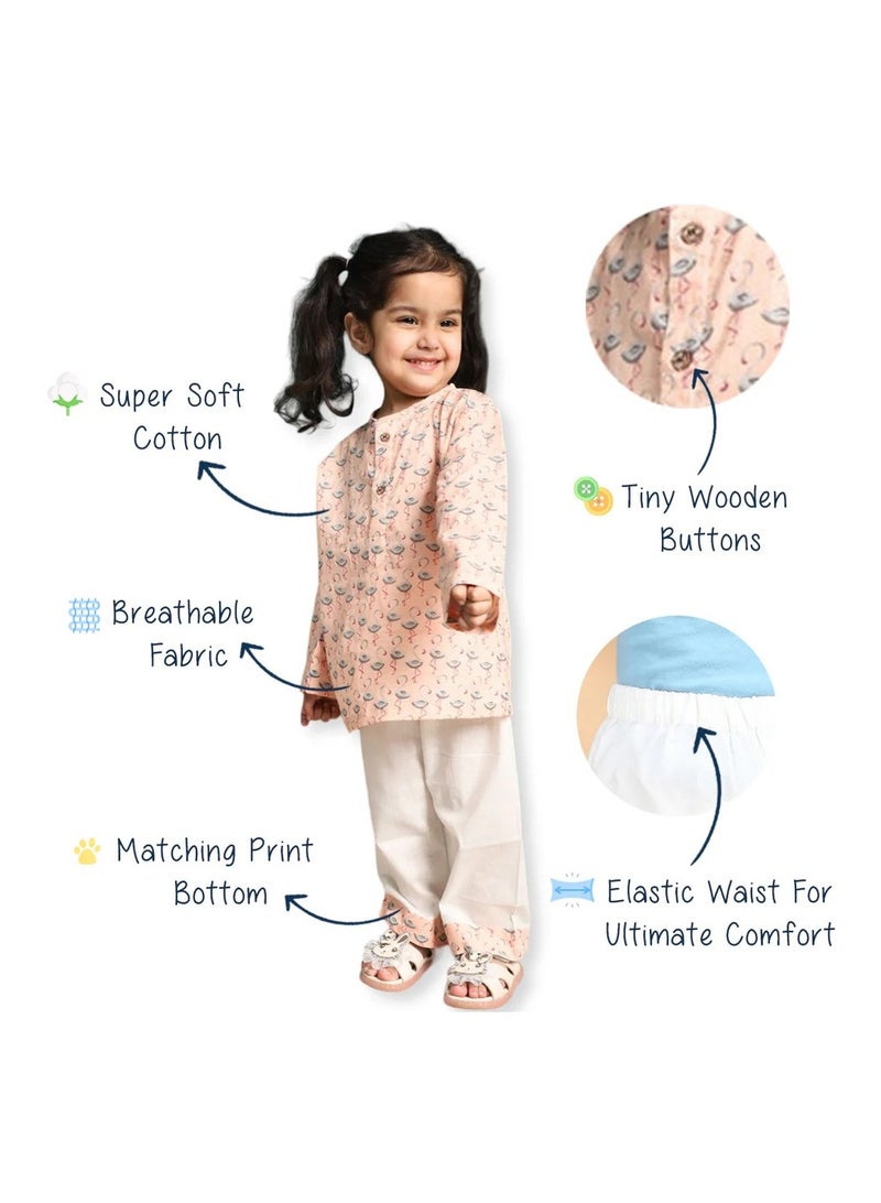 بولكاتوتس ملابس نوم بأكمام كاملة من Polka Tots من Fauna Kurta Pyjama - لون الخوخ  - Image 5
