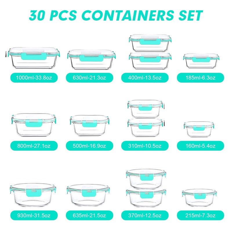 VERONES 30 Pieces Glass Meal Prep Containers Set, Stackable Glass Food Storage Containers with Lids-Airtight Lunch Containersï¼Œfor Microwave, Oven, Freezer & Dishwasher,Green - Image 2