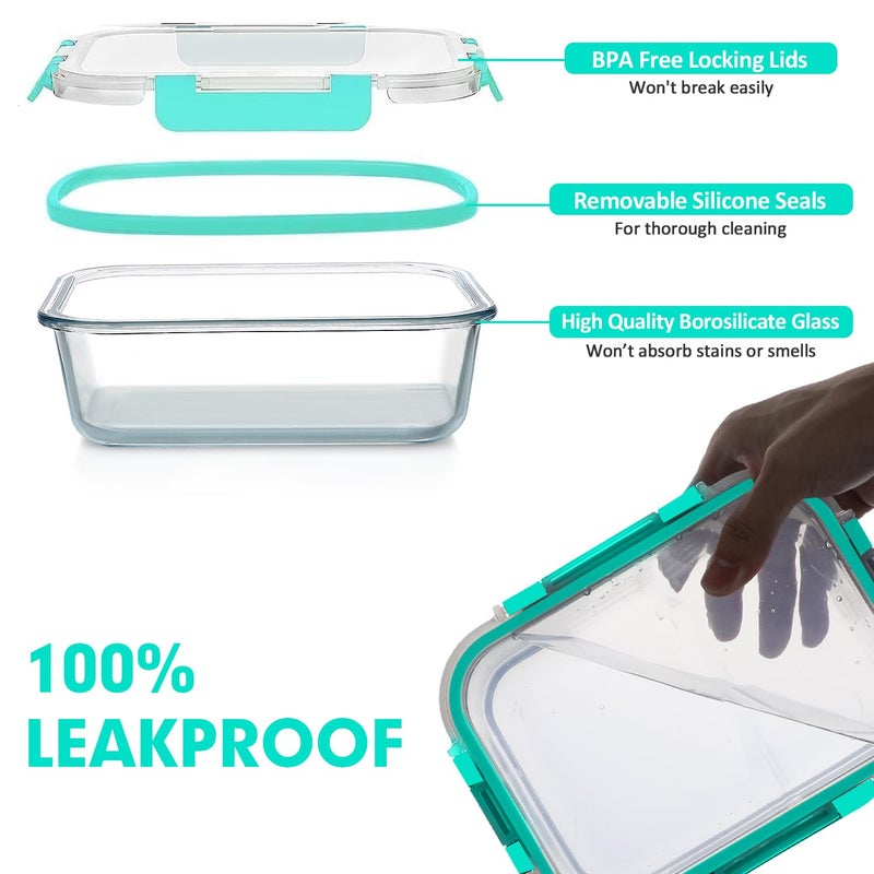 VERONES 30 Pieces Glass Meal Prep Containers Set, Stackable Glass Food Storage Containers with Lids-Airtight Lunch Containersï¼Œfor Microwave, Oven, Freezer & Dishwasher,Green - Image 4