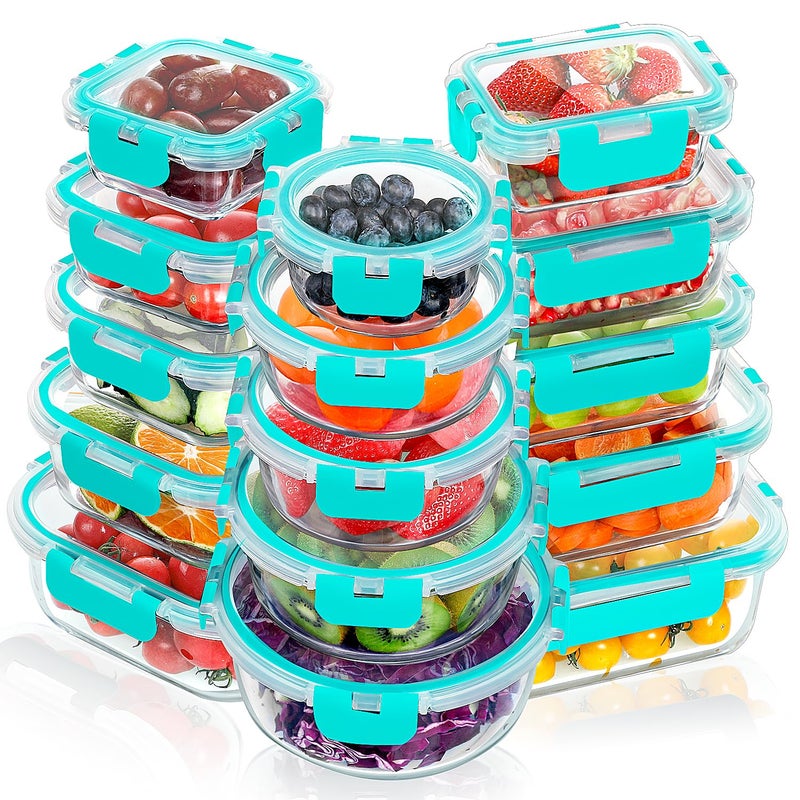 VERONES 30 Pieces Glass Meal Prep Containers Set, Stackable Glass Food Storage Containers with Lids-Airtight Lunch Containersï¼Œfor Microwave, Oven, Freezer & Dishwasher,Green - Image 1