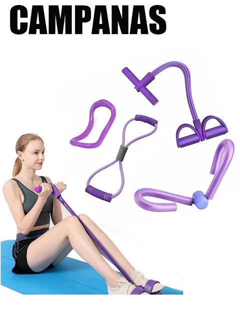 4 Piece Yoga Resistance Band Set, Elastic Pull Rope, Sit Up Training Rope, Yoga Rings, Tensioners Combination Training Doubles The Effect,Exercise Legs, Arm, and Buttocks , Fitness and Body Shaping Make Figure Beautiful ,for Stretch Training, Losing Weight, Physical Therapy and Recovery.(Purple)