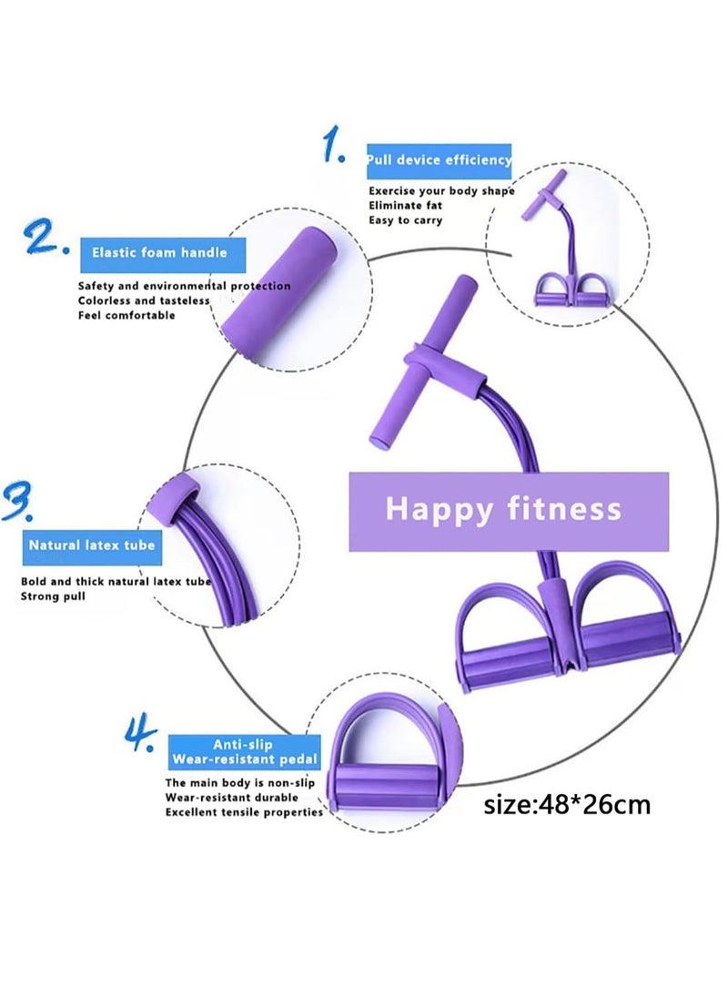 CAMPANAS - 4 Piece Yoga Resistance Band Set, Elastic Pull Rope, Sit Up Training Rope, Yoga Rings, Tensioners Combination Training Doubles The Effect(Purple) - Image 1