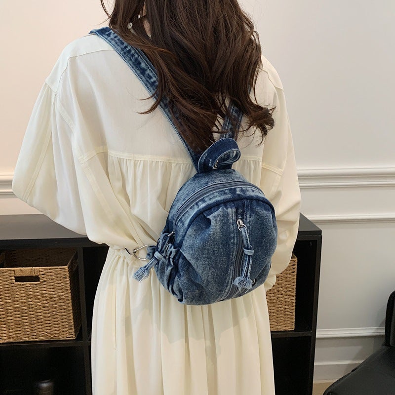 Vintage Washed Denim Crossbody Backpack for Women 2026 Spring New Travel Backpack - Image 1
