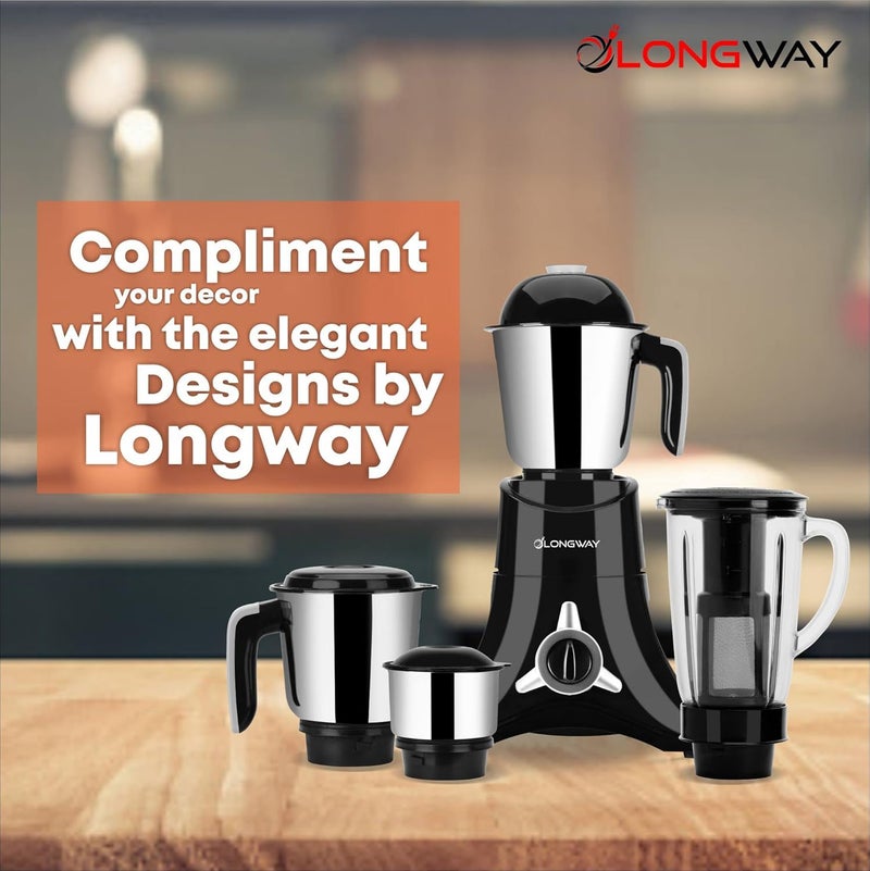 LONGWAY خلاط مطحنة لونغواي أوريون 900 مع 4 أوعية غير قابلة للكسر (محرك قوي مع ضمان لمدة سنة، أسود وفضي) - Image 5