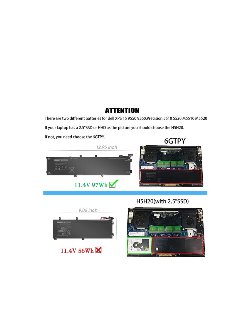 Terabyte 6GTPY Battery for Dell XPS 15 9560 9570 9550 7590 Precision 5510 5520 5530 M5520 M5510 Vostro 7500 7590 5041C 5D91C 5XJ28 GPM03 6GTPY Battery - Image 4