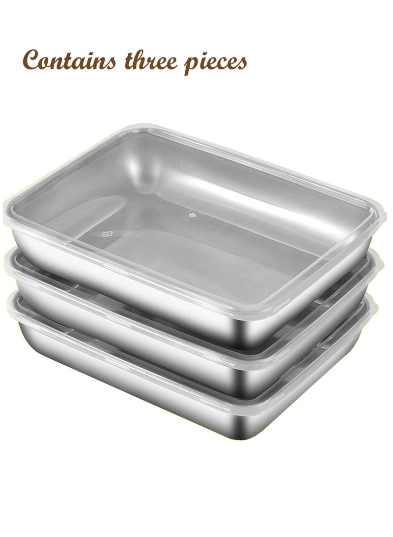 3 pieces stainless steel square plate with lid 25*20cm  - Image 1