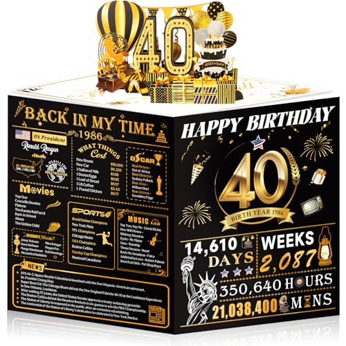 OLOSONG 40th Birthday Cards for Women Men, 3D Pop Up 40th Birthday Gift Ideas for Mom Dad, Funny 40 Year Old Birthday Decorations for Husband Wife Parents Him Her, Jumbo Back In 1986 - Image 1