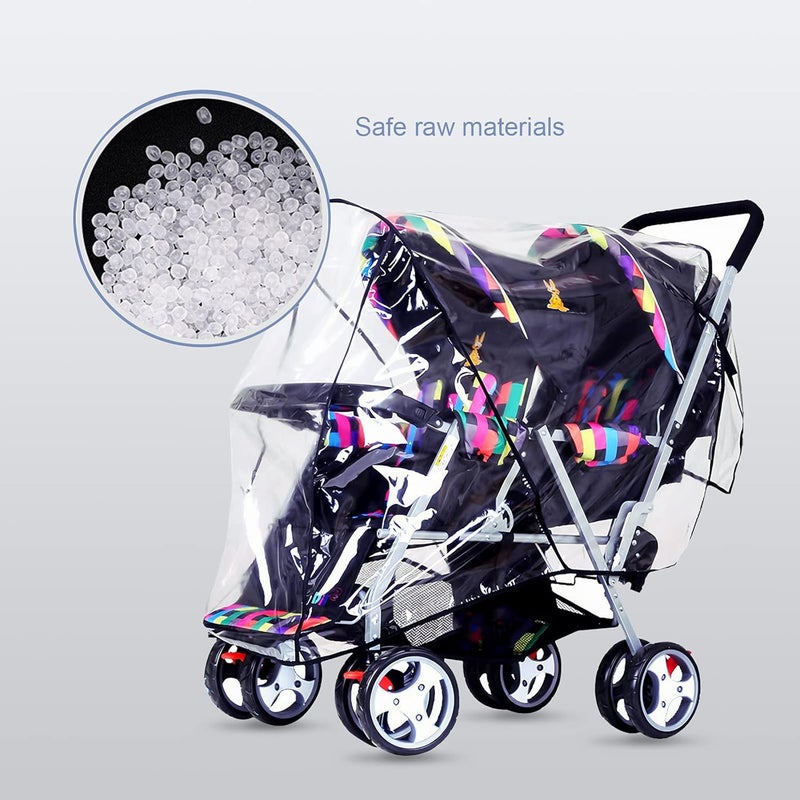 ITODA Twins Baby Pushchair Rain Cover Universal Sit Tandem Stroller Waterproof Rainy Weather Guard Outdoor Double Carriage Wind Dust Snow Protection Breathable Shield Transparent Accessories - Image 3