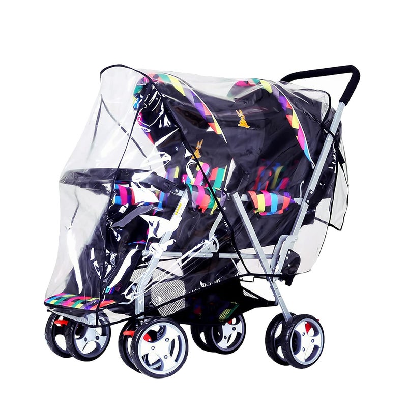 ITODA Twins Baby Pushchair Rain Cover Universal Sit Tandem Stroller Waterproof Rainy Weather Guard Outdoor Double Carriage Wind Dust Snow Protection Breathable Shield Transparent Accessories - Image 1