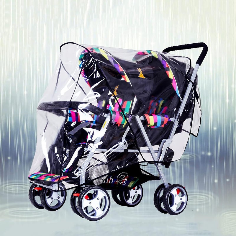 ITODA Twins Baby Pushchair Rain Cover Universal Sit Tandem Stroller Waterproof Rainy Weather Guard Outdoor Double Carriage Wind Dust Snow Protection Breathable Shield Transparent Accessories - Image 5