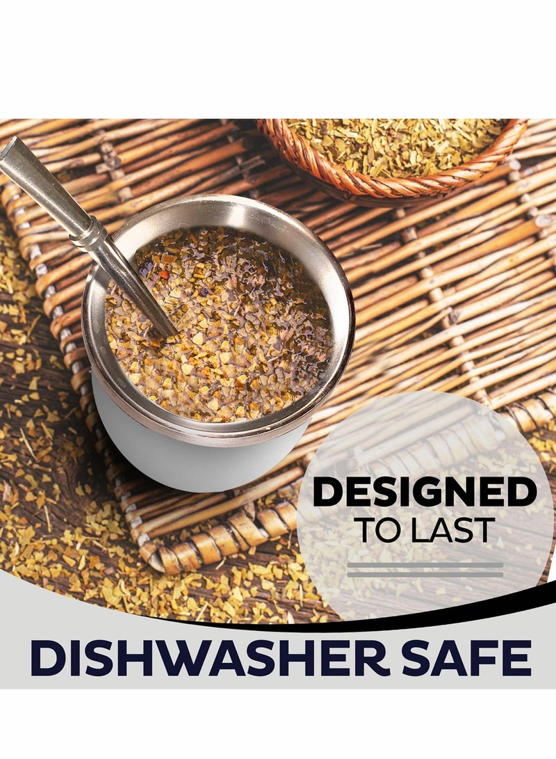 SYOSI كوب شاي ييربا مات, كوب عزل منزلي مزدوج الجدار من الفولاذ المقاوم للصدأ سهل الغسل, قوارير مات لشرب ييربا مات أوراق فضفاضة مع شفاطة بومبيلا, لون أبيض, 230 مل - Image 5