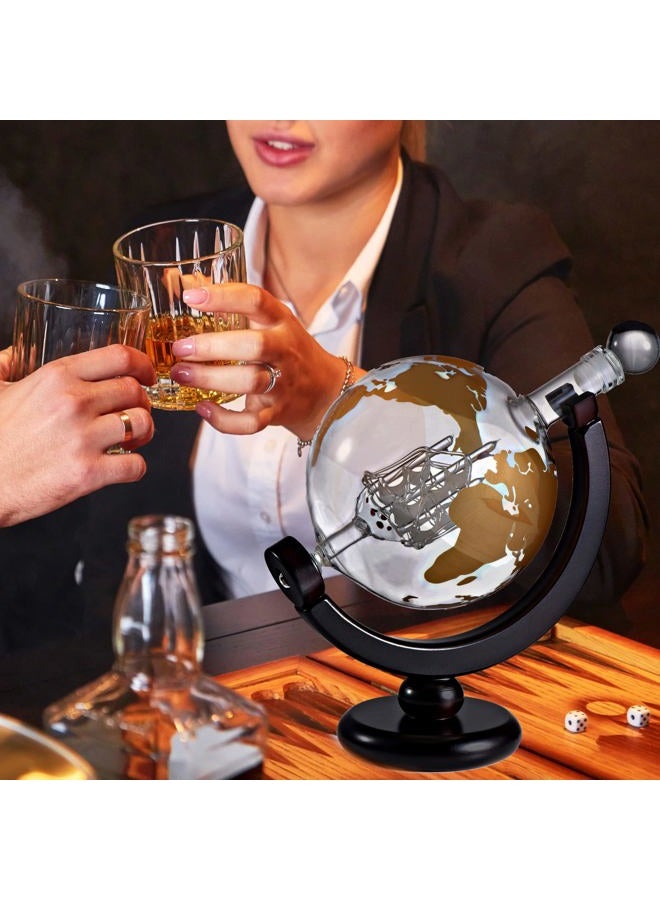 Bezrat Whiskey Decanter Globe Gift Set - Rich Base Tray - Gold Whiskey Dispenser Airtight Stopper for Wine, Bourbon, Brandy, Juice, Water - Decanter Sets For Men Christmas Gifts for Dad Boyfriend Husband Him - Image 3
