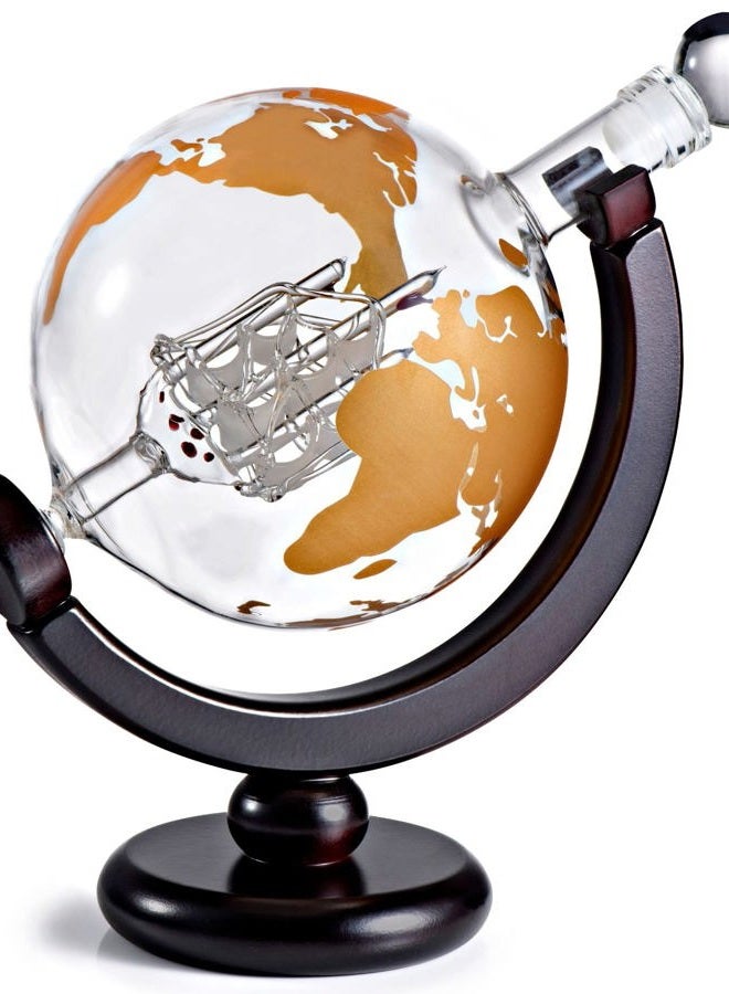 Bezrat Whiskey Decanter Globe Gift Set - Rich Base Tray - Gold Whiskey Dispenser Airtight Stopper for Wine, Bourbon, Brandy, Juice, Water - Decanter Sets For Men Christmas Gifts for Dad Boyfriend Husband Him - Image 1